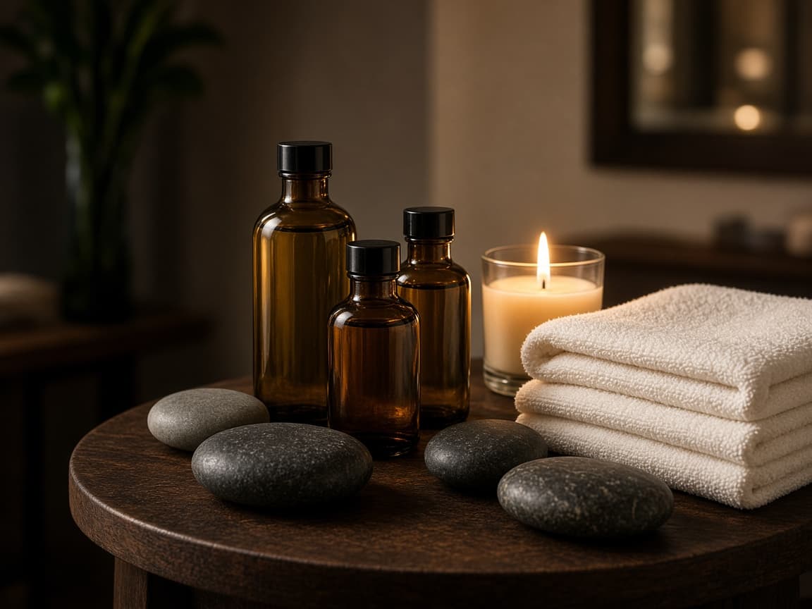 Oils and stones prepared for massage